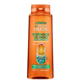 Garnier Fructis Borrador de Daño Control Grasa Shampoo 650ml para Cabello Dañado y Raíces Grasas