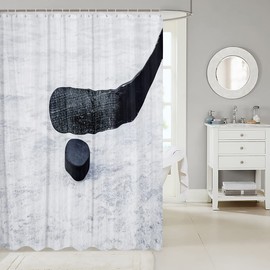 Feelyou Puck Hockey Bathroom Shower Curtain Set Ice Hockey Sports Games Shower Curtain for Puck Hockey Player Winter Sports White Bath Curtain 72"x72" Kids Bathroom Accessories