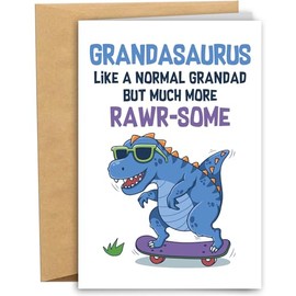 RYYike Cute Dinosaur Father's Day Card for Grandad, Grandasaurus Pun Father's Day Card from Grandchild, Like A Normal Grandad But Much More Rawr-some