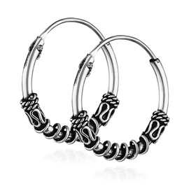 NKlaus Pair of 925 Sterling Silver Celtic Gothic Creole Earrings 16 mm 7247, Sterling Silver