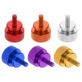 MECCANIXITY 6 Pcs M3x7mm Knurled Thumb Screw Computer Case Threaded Hand Tighten Screws Aluminum Alloy for PC Case, Red/Orange/Silver/Deep Blue/Purple/Gold