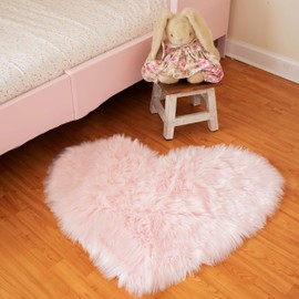 Faux Fur Sheepskin Pink Shag Rug Silky Super Soft and Machine Washable Great for Girls Bedroom or Bathroom or Photography Get The Real Look Without Harming Animals (Heart 2.5 feet x 3 feet)
