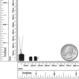 925 Sterling Silver Black Onyx and Pink Lab Grown Diamond Pendant and Earrings Jewelry Set For Women (4.29 Cttw, Gemstone December Birthstone, Emerald Cut 10X8MM and 6X4MM, with 18 Inch Chain)