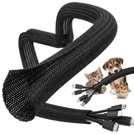 Cable Management Sleeve 10ft, Cat & Dog Chew Resistant Cord Protector, Black