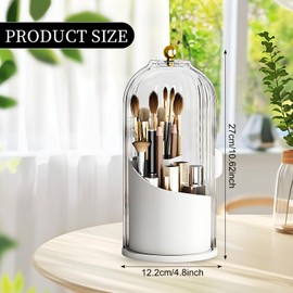 Marjoramy Organiser, 360° Rotating Cosmetic Organiser, Brush Holder Cosmetic with Lid, Transparent, Dustproof, Makeup Brush Organiser with Lid for Dressing Table, Bathroom, Bedroom