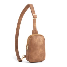 CORALDAISY Crossbody Bags for Women Small Sling Bag Fanny Packs for Women Cross Body Purses Belt Bag for Women Leather Cross Body Bag Chest Bag Gifts, Light Brown