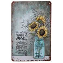 UOOPAI Happiness Sunflower Vase Art Painting Metal Tin Sign, Vintage Plate Plaque Home Wall Decor