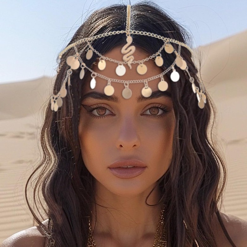 Reaky Gold Sequin Head Chain Snake Hair Chain Egyptian Headpiece