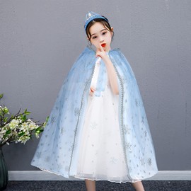 XEPST Princess Hooded Cape Blue Princess Cloak Sparkling Snowflake Cape Princess Fancy Dress Accessories Princess Dress Up for Girl’s Princess Cosplay