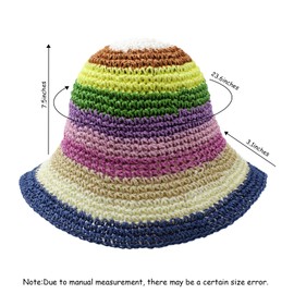 Feelorna Floral Straw Sun Hat, Packable Wide Brim Summer Beach Hat (Streak Colorful)