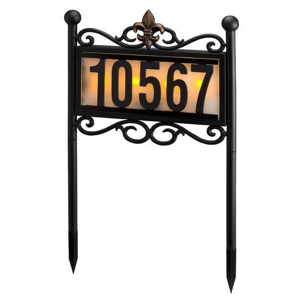Natures Mark Solar Power Lighted House Numbers Address Stake Sign - LED Illuminated Outdoor Metal Light Up House Number Sign Decor for Home Yard Street (Metal Stake)