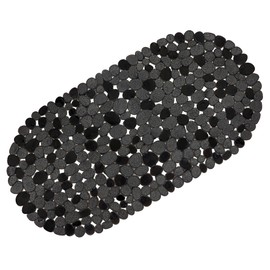 WELTRXE Shower Mat Non Slip Anti Mould Bathtub Mat For Bathroom Safety, Anti Slip Bath Mats, Anti Skid Oval PVC Bath Tub Mat with Grip Suction Cups & Drain Holes, Machine Washable, Black, 69 x 36 cm