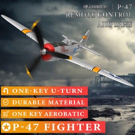 GLUISEUR RC Plane 4 Channel Remote Control Airplane with 3 Modes - Ready to Fly Upgrade P-47 Thunderbolt RC Airplane for Beginners Adult with Xpilot Stabilization System & One Key Aerobatic