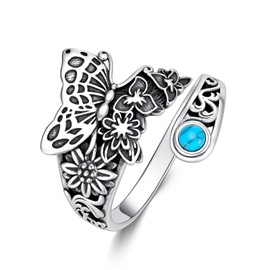 OHAYOO Turquoise Ring Sterling Silver Spoon Ring Bohemian Victorian Vintage Adjustable Ring Western Jewelry Women's Gift-Victorian Style Butterfly