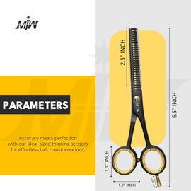 MJW Hair Thinning Scissors - Hair Cutting Scissors Stainless Steel Professional Hairdressing Scissors for Blending Ideal Scissor for Texturizing and Layering for Men and Women (Black, Thinning)
