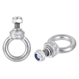 sourcing map Lifting Eye Bolt M6 x 12mm Male Thread with Hex Screw Nut Gasket Flat Washer for Hanging Securing Chain Wire Rope, 304 Stainless Steel, 2 Sets
