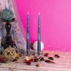 Hand Painted Christmas Tree Blue Taper Candles - Set of