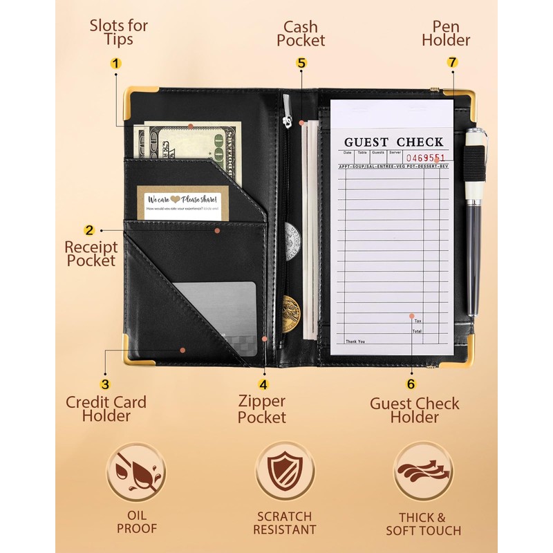 Slohif Server Book for Waitress Cute Serving Books with Zipper