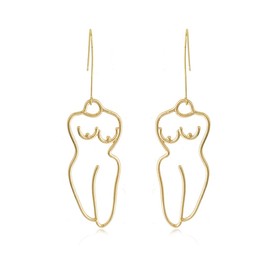 Gold Abstract Body Lady Face Dangle Earrings for Women Jewelry Vintage Face Dangle Earrings (Gold)
