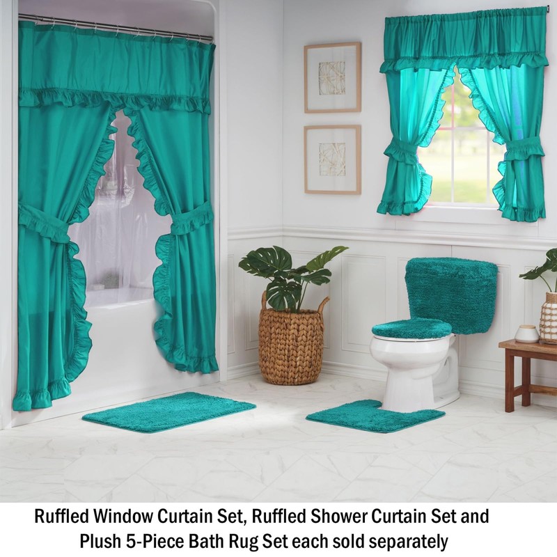 Stoneberry Home Ruffled Shower Curtain Set, Elegant 4-Piece Bathroom Ensemble