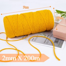 LEREATI Macrame Cord 2mm x 200m, Thick Macrame Rope Natural Cotton Rope Craft String, 3 Strand Twisted Cotton Cord Yarn for DIY Plant Hanger, Wall Hanging, Christmas Decoration (Natural)