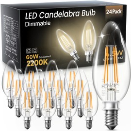TJOY LED Candelabra Bulbs Dimmable, 60W Equivalent Chandelier Light Bulb, E12 Small Base, 4.5W 2200K Amber Warm White, B11 Vintage Filament Clear Glass Candle Light for Ceiling Fan Chandeliers, 12Pack