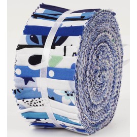 Soimoi 40Pcs Baby Boy Print Cotton Precut Fabrics for Quilting Craft Strips 2.5x42inches Jelly Roll - Medium Blue