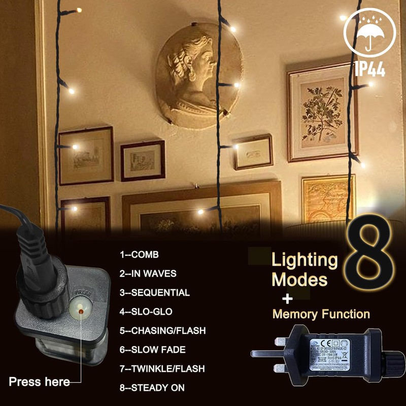 Gresonic 100/200/300/400LED Fairy Lights,8 Modes Timer String for Bedroom Plug