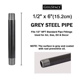 GeilSpace 6 Pack 1/2" × 6" Heavy Duty Pre-Cut Grey Metal Pipe, Industrial Steel Fits Standard Half Inch Threaded Pipes and Fittings - Vintage DIY Industrial Shelving (1/2" × 6", Grey)