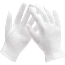 6 Pairs 100% Cotton Moisturizing Gloves Over Night Bedtime White Cotton | Cosmetic Inspection Premium Cloth Quality | Eczema Dry Sensitive Irritated Skin Spa Therapy Secure Wristband | One Size
