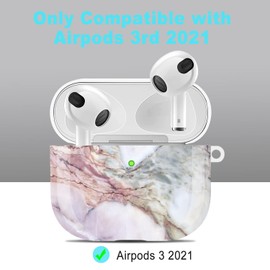 Compatible with Airpods 3rd Generation Case - Wonjury Protective Hard Compatible with Airpods 3 Case Cover with Cleaner Kit Women Girls Keychain, Lavender Marble