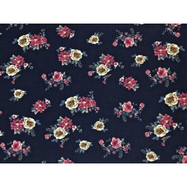 SLP Fabrics Bullet Knit Printed Fabric-Navy Blue Vanilla Roses-BPR274-S