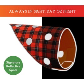 SPOT THE DOG! Reflective Dog Bandanas - Reversible High Visibility Safety Dog Accessories for Small, Large Dogs, Collar, Scarf, Bib Gear for Hunting, Walking at Night (Blaze Orange, Red Plaid, L-XL)