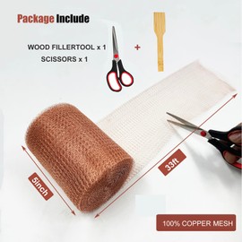 YAGJIA Copper Mesh Rodent Control 5 in x 33 ft, 100% Pure Rodent Barrier Wire Mesh, Rustproof Copper Mesh Roll, Double Layer Copper Wool Ideal for Hole Blocking with Wood Stick and Scissors