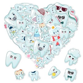 50 Pack Pcs Dental Tooth Stickers For Water Bottles Waterproof Vinyl Laptop Luggage Planner Scrapbooking Dentist Sticker Packs Teens Adults Boys Girls Kids Aesthetic Small Decals
