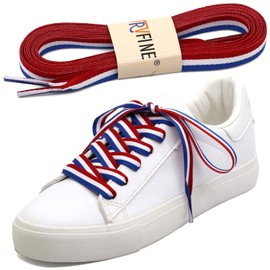 YJRVFINE Colored Flat Shoe Laces: Wide Block Color Shoelaces for Sneakers Red White Sky Blue 1 Pair 39 Inch