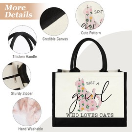 Canvas Tote Bag for Women, Cute Cat Gifts for Cat Lover, Animal Lover Gift Beach Tote Bag Reusable Grocery Bag for Women, Birthday Gift for Mom Daughter Friends Sisters Bestie Who Loves Cats, Cat, Cat