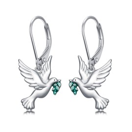DONGHU Sterling Silver Dove Bird Dangle Earrings for Women Peace Dove Leverback Earrings Peace Symbol Jewelry Gift for Peace Lover