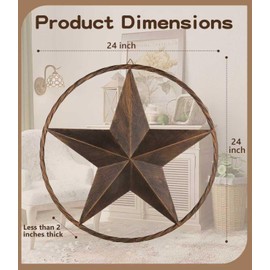 24" Large Metal Barn Star Circle Rustic Style Outdoor Decorative Vintage Texas Lone Star Dark Brown Western Home Decor