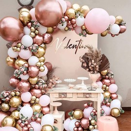 Pink Balloons Garland Arch Kit, Rose Gold Pink White Metallic Gold Balloons, Birthday Party Balloons for Baby Shower, Bridal Shower, Wedding, Birthday, Anniversary Party