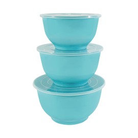 TP Large Mixing Bowl Set with Lids, Melamine Nesting Bowls Set for Pasta Baking Salad Mixing, Set of 3, Glossy Turquoise