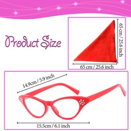 HIYMDOIT 50's Costume Accessories Set for Women 1950s Vintage Chiffon Neck Scarf Rhinestone Cat Eye Glasses for Cosplay Party