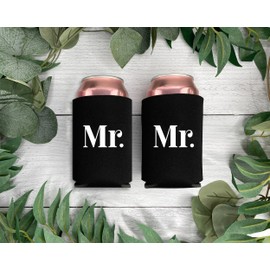 Pink Palm Co. Wedding Set of 2 Can Coolers | Can Holders for Bride and Groom | Beverage Insulators for Newlyweds | Wedding Toast | Engagement Party | Honeymoon (Mr. & Mr.)