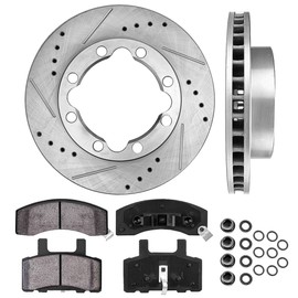 Callahan Front 317mm Drilled Slotted Brake Disc Rotors and Ceramic Brake Pads + Hardware Brake Kit For Chevy K1500 K2500 K3500 Suburban Ram 8 Lug
