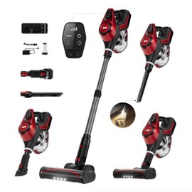 Cordless Vacuum Cleaner for Home, Stick Vacuum 45Kpa, Smart Display & 1.5L Dust Cup, MAX 40mins Runtime, Rechargeable Lightweight Handheld Vavuum for Pet Hair/Carpet/Hardwood Floor/Car (Crimson)