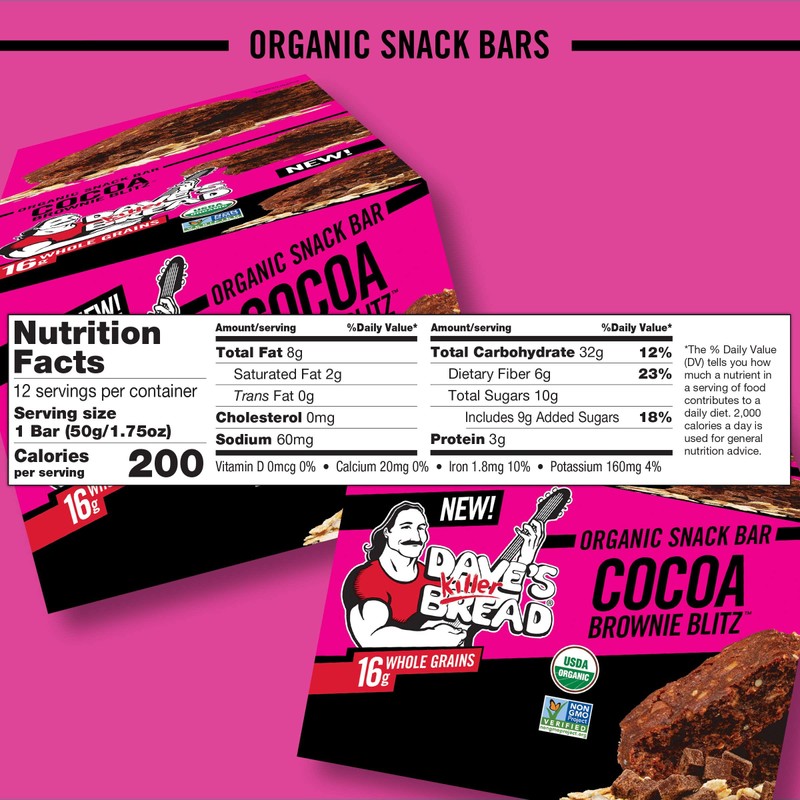 Dave's Killer Bread Cocoa Brownie Blitz Organic Snack Bars, 12