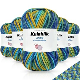 Kulahlik 250g(5x50g) Acrylic Yarn for Crochet/Knitting, Colorful Gradient Yarn Thread, 5 Rolls Skeins, Perfect for Any Knitting Crochet and Crafts Mini Project