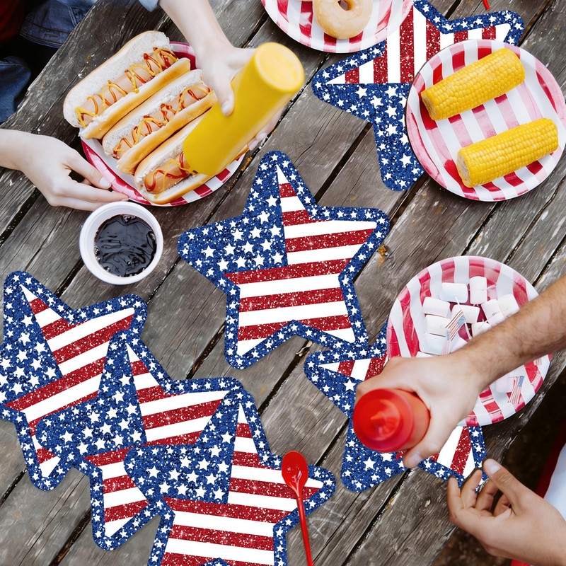 24 PCS Independence Day Star Shaped Placemats Set, 12" x