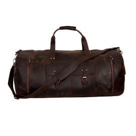 Large Leather Duffel Bag Large Travel Bag Gym Sports Overnight Weekender Bag Carryall Weekender Travel Overnight Gym Sports Carry On Duffel Bag For Men And Women (BROWN)