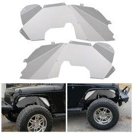 ECOTRIC Front Inner Fender Liners Compatible with 2007-2018 Jeep Wrangler JK & JKU Unlimited 2/4 Door Wheel Well Liners Mud Guards Lightweight Aluminum (Silvery)